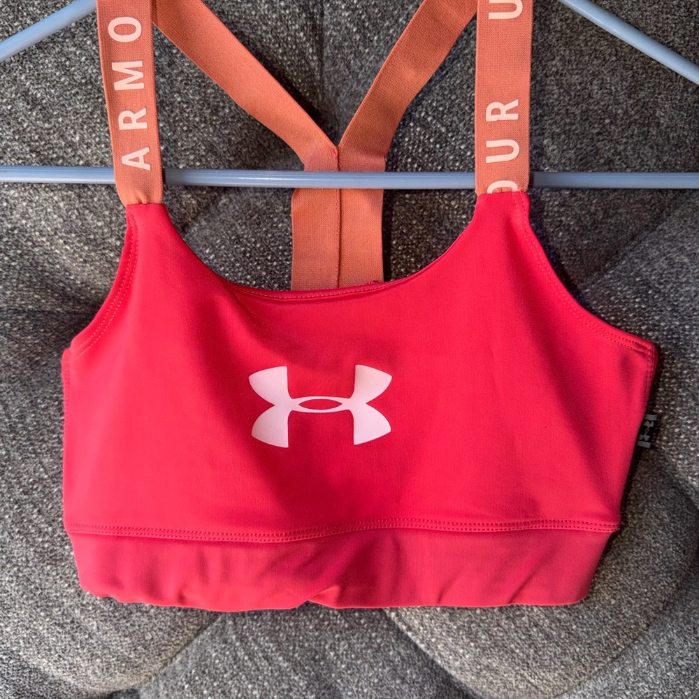 Under Armour Coral-Red Sports Bra with Branded Straps